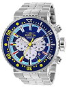 yÁzInvicta Men's 27660 Pro Diver Quartz 3 Hand Blue White Red Yellow Ocean Blue Dial Watch