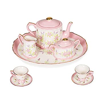 【中古】(未使用・未開封品)Wreath Oval Dot Design Porcelain Childrens 10 pc. Large Tea Party Set