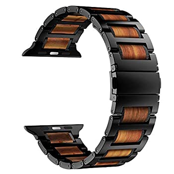 【中古】iiteeologyAppleWatchバンド44mm42mm天然木製ステンレススチールリンクブレスレットストラップAppleWatchシリーズ4/3/2/1用