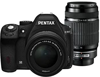 【中古】RICOH デジタル一眼レフ PENTAX K-50 DAL18-55mmWR・DAL55-300mmダブルズームキット ブラック K-50 300WZOOM KIT BLACK 10879