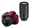 【中古】(非常に良い)Nikon デジタル一眼レフカメラ D3400 ダブルズームキット レッド D3400WZRD