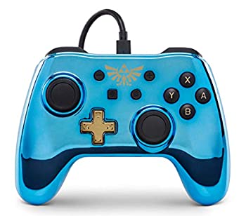 【中古】(非常に良い)PowerA Wired Controller for Nintendo Switch ワイルドコントローラー ゼルダの伝説 Chrome Zelda ブルーメタル 並行輸入品
