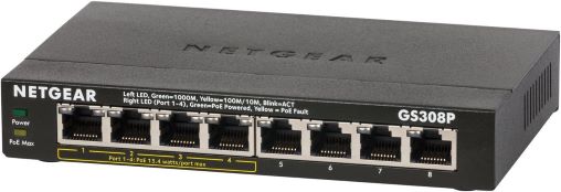 【中古】[メーカー生産終了品] NETGEAR 卓上型コンパクトアンマネージスイッチングハブ GS308P ギガビット 8ポート (PoE 4ポート 53W) 静音ファンレス 省