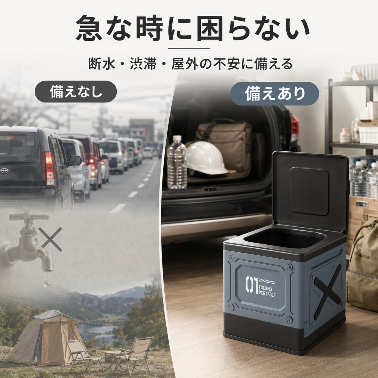 【秋のお買い得WEEK★店内6%OFF】防災 断水 災害 車中泊 キャンプ アウトドア 折り畳み簡易トイレセット 耐荷重約150kg 凝固剤12袋 汚物袋12枚 収納袋付き 大人対応 コンパクト 車載 kobako-shop-10000571 生活の小箱 サンプル画像2