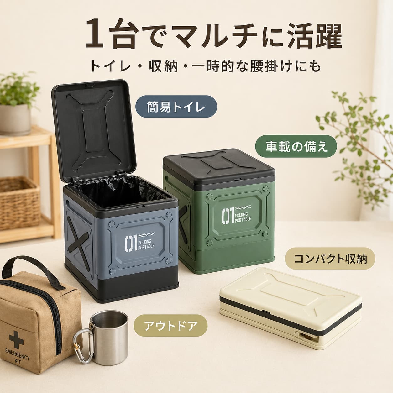 【秋のお買い得WEEK★店内6%OFF】防災 断水 災害 車中泊 キャンプ アウトドア 折り畳み簡易トイレセット 耐荷重約150kg 凝固剤12袋 汚物袋12枚 収納袋付き 大人対応 コンパクト 車載 kobako-shop-10000571 生活の小箱 サンプル画像3