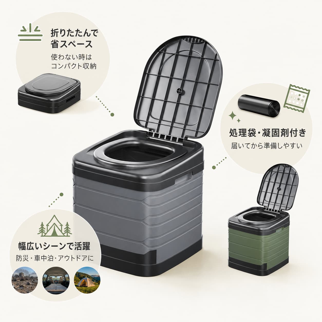 【秋のお買い得WEEK★店内6%OFF】防災 災害 簡易トイレ テント セット 折りたたみ ポータブルトイレ プライバシーテント 凝固剤12個 処理袋付き 耐荷重300kg 断水 車中泊 キャンプ 着替え シャワー 避難用 kobako-shop-10000572 生活の小箱 サンプル画像3