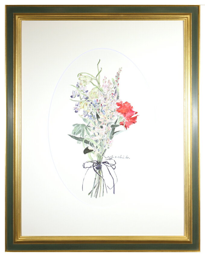 水彩画 原画 アートブーケ 小林美子 ボタニカル 花束 ブーケ フラワー アート 水彩 花 インテリアアート アートパネル 壁飾り 絵画 額入り 絵 花の絵 玄...