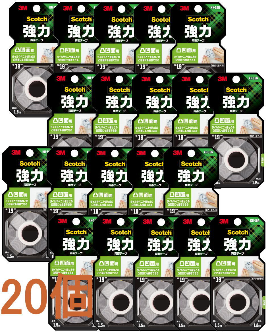 乐天商城 - 3M スコッチ 強力両面テープ 凹凸面用 KH-19R 小袋20巻入り