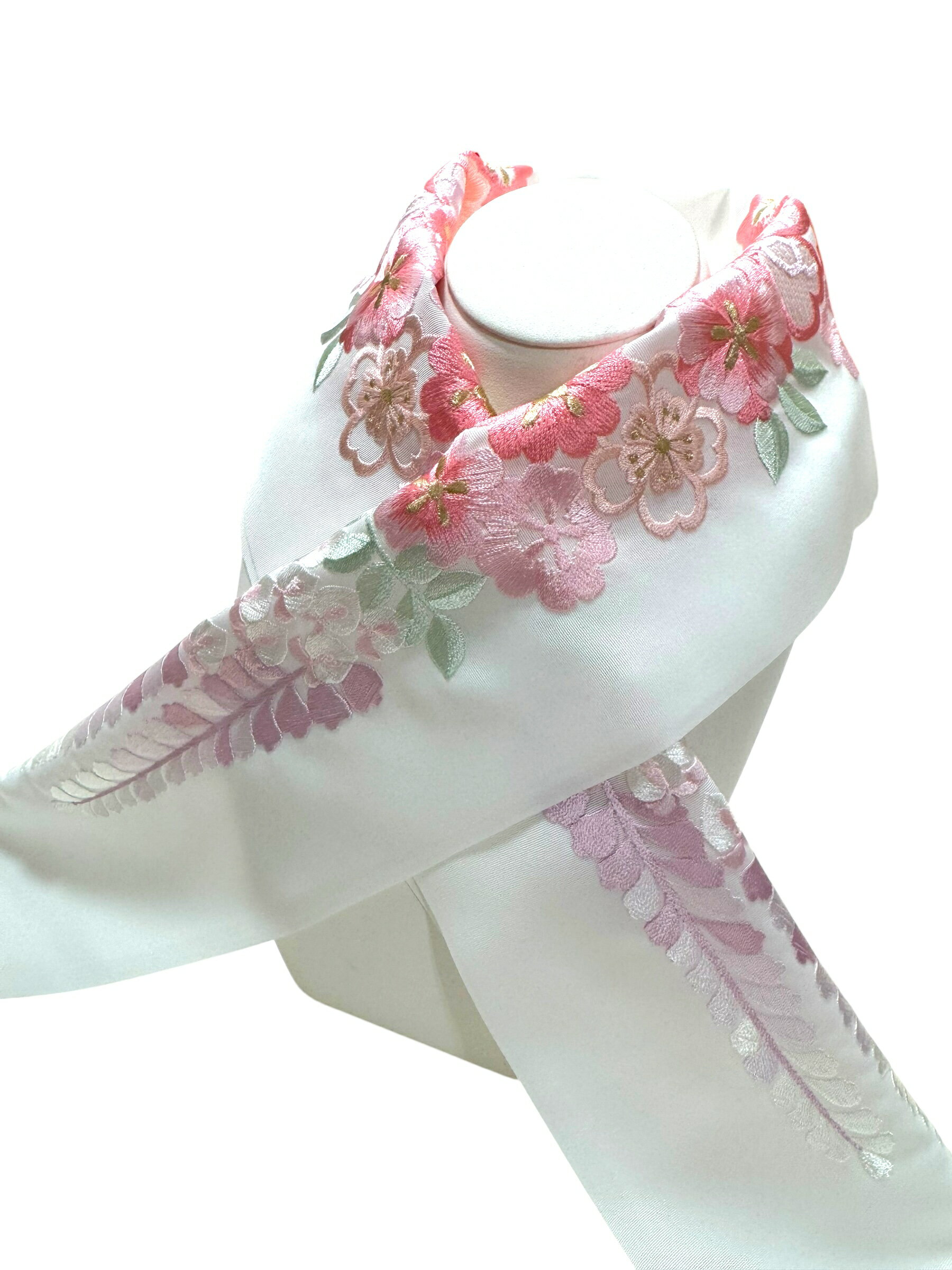 半衿 刺繍衿 振袖 桜藤 ピンク 紫 白 おしゃれ