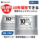 ランキング入賞 【10個セット】 10年間保存 防災ウェットティッシュ ノンアルコール 無香料 除菌 20cm×15cm 20枚入 10個セット 防災グッズ 災害 台風 アウトドア 防災 非常用 断水 備蓄品 地震対策