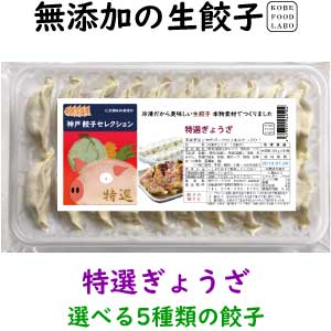 のしやメッセージカードのご希望内容は注文後の備考欄にご記入下さい 神戸 餃子セレクション　特選ぎょうざイタリア産の岩塩以外はすべて厳選した国内産の野菜と肉、調味料を使用した餃子です。製造直後に-60℃に急冷することでおいしさを閉じ込め、できたての状態でお届けします。旨味に特徴のある選べる餃子はどれも無添加！　餃子のたれもオリジナルブレンドです20個ずつ堅牢なトレーに並べ　5層フィルムのチューブで密閉しています。トレーは　長さ30cm×幅17cm　高さ3cm　の外寸調理の際は凍結した状態のまま加熱してお召し上がり下さい。誰でも簡単にパリッと焼ける焼き方案内をラベルに付けています