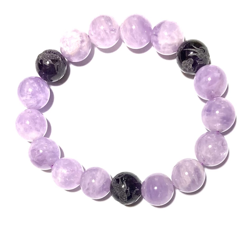 青龍12mm アメジスト(紫水晶) 吉兆ブレスレット【16.5cm 18cm 20cm】【2月 誕生石】最強青龍 紫水晶 クォーツ 数珠 念珠 天然石 パワース...