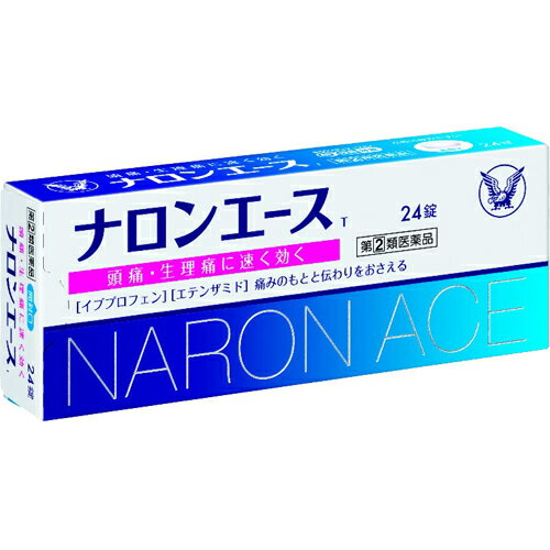 ■製品特徴◆ナロンエースTは，2種類の解熱鎮痛成分を配合した速く良く効く解熱鎮痛薬です。◆痛みのもとをブロックするイブプロフェン，痛みの伝わりをブロックするエテンザミドの組み合わせによる相乗的な鎮痛作用が，つらい痛みに効果を発揮します。◆錠剤を小型化することで，より服用しやすくなりました。 ■使用上の注意 ■してはいけないこと■（守らないと現在の症状が悪化したり，副作用・事故が起こりやすくなります） 1．次の人は服用しないでください　（1）本剤又は本剤の成分によりアレルギー症状を起こしたことがある人。　（2）本剤又は他の解熱鎮痛薬，かぜ薬を服用してぜんそくを起こしたことがある人。　（3）15歳未満の小児。　（4）出産予定日12週以内の妊婦。2．本剤を服用している間は，次のいずれの医薬品も服用しないでください　他の解熱鎮痛薬，かぜ薬，鎮静薬，乗物酔い薬3．服用後，乗物又は機械類の運転操作をしないでください　（眠気等があらわれることがあります）4．服用前後は飲酒しないでください5．長期連用しないでください ▲相談すること▲ 1．次の人は服用前に医師，歯科医師，薬剤師又は登録販売者に相談してください　（1）医師又は歯科医師の治療を受けている人。　（2）妊婦又は妊娠していると思われる人。　（3）授乳中の人。　（4）高齢者。　（5）薬などによりアレルギー症状を起こしたことがある人。　（6）次の診断を受けた人。　　心臓病，腎臓病，肝臓病，全身性エリテマトーデス，混合性結合組織病　（7）次の病気にかかったことがある人。　　胃・十二指腸潰瘍，潰瘍性大腸炎，クローン病2．服用後，次の症状があらわれた場合は副作用の可能性があるので，直ちに服用を中止し，添付説明書を持って医師，薬剤師又は登録販売者に相談してください　［関係部位：症状］　皮膚：発疹・発赤，かゆみ，青あざができる　消化器：吐き気・嘔吐，食欲不振，胃部不快感，胃痛，口内炎，胸やけ，胃もたれ，胃腸出血，腹痛，下痢，血便　精神神経系：めまい　循環器：動悸　呼吸器：息切れ　その他：目のかすみ，耳なり，むくみ，鼻血，歯ぐきの出血，出血が止まりにくい，出血，背中の痛み，過度の体温低下，からだがだるい　まれに下記の重篤な症状が起こることがあります。その場合は直ちに医師の診療を受けてください。　［症状の名称：症状］●ショック（アナフィラキシー）：服用後すぐに，皮膚のかゆみ，じんましん，声のかすれ，くしゃみ，のどのかゆみ，息苦しさ，動悸，意識の混濁等があらわれる。●皮膚粘膜眼症候群（スティーブンス・ジョンソン症候群），中毒性表皮壊死融解症：高熱，目の充血，目やに，唇のただれ，のどの痛み，皮膚の広範囲の発疹・発赤等が持続したり，急激に悪化する。●肝機能障害：発熱，かゆみ，発疹，黄疸（皮膚や白目が黄色くなる），褐色尿，全身のだるさ，食欲不振等があらわれる。●腎障害：発熱，発疹，尿量の減少，全身のむくみ，全身のだるさ，関節痛（節々が痛む），下痢等があらわれる。●無菌性髄膜炎：首すじのつっぱりを伴った激しい頭痛，発熱，吐き気・嘔吐等があらわれる。（このような症状は，特に全身性エリテマトーデス又は混合性結合組織病の治療を受けている人で多く報告されている。）●ぜんそく：息をするときゼーゼー，ヒューヒューと鳴る，息苦しい等があらわれる。●再生不良性貧血：青あざ，鼻血，歯ぐきの出血，発熱，皮膚や粘膜が青白くみえる，疲労感，動悸，息切れ，気分が悪くなりくらっとする，血尿等があらわれる。●無顆粒球症：突然の高熱，さむけ，のどの痛み等があらわれる。3．服用後，次の症状があらわれることがあるので，このような症状の持続又は増強が見られた場合には，服用用を中止し，添付説明書を持って医師，薬剤師又は登録販売者に相談してください　便秘，眠気4．5-6回服用しても症状がよくならない場合は服用を中止し，添付説明書を持って医師，歯科医師，薬剤師又は登録販売者に相談してください ■効能・効果頭痛・月経痛（生理痛）・歯痛・抜歯後の疼痛・腰痛・肩こり痛・筋肉痛・関節痛・打撲痛・ねんざにともなう痛み（ねんざ痛）・骨折痛・外傷痛・神経痛・咽喉痛（のどの痛み）・耳痛の鎮痛，悪寒（発熱によるさむけ）・発熱時の解熱 ■用法・用量次の量をなるべく空腹時を避けて水又はぬるま湯で服用してください。服用間隔は4時間以上おいてください。［年齢：1回量：服用回数］15歳以上：2錠：1日3回まで15歳未満：服用しないこと【用法関連注意】（1）定められた用法・用量を厳守してください。（2）錠剤の取り出し方錠剤の入っているPTPシートの凸部を指先で強く押して裏側のアルミ箔を破り，取り出して服用してください。（誤ってそのまま飲み込んだりすると食道粘膜に突き刺さる等思わぬ事故につながります） ■成分分量 2錠中 イブプロフェン 144mg エテンザミド 84mg ブロモバレリル尿素 200mg 無水カフェイン 50mg 添加物として無水ケイ酸，ヒドロキシプロピルセルロース，ヒプロメロース，クロスカルメロースNa，タルク，ステアリン酸Mg，乳糖，黄色5号 ，セルロースを含有します。■剤型：錠剤 ■保管及び取扱い上の注意（1）直射日光の当たらない湿気の少ない涼しい所に保管してください。（2）小児の手の届かない所に保管してください。（3）他の容器に入れ替えないでください。（誤用の原因になったり品質が変わることがあります）（4）使用期限を過ぎた製品は服用しないでください。 【お問い合わせ先】こちらの商品につきましての質問や相談につきましては、当店（ドラッグピュア）または下記へお願いします。大正製薬株式会社　お客様119番室電話：03-3985-1800受付時間：8：30-21：00（土、日、祝日を除く）広告文責：株式会社ドラッグピュア作成：201612SN神戸市北区鈴蘭台北町1丁目1-11-103TEL:0120-093-849製造販売：大正製薬株式会社区分：指定第2類医薬品文責：登録販売者　松田誠司 ■ 関連商品 大正製薬お取り扱い商品ナロンシリーズ