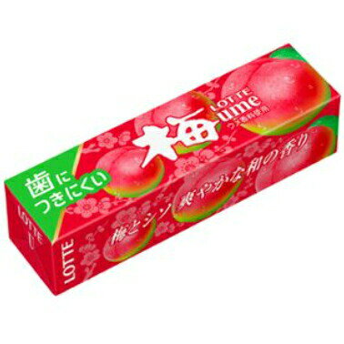 ■製品特徴 口に入れた瞬間に広がる梅の華やかな香りが特徴のロッテオリジナルの梅ガムです。 ■原材料 砂糖、水あめ、ぶどう糖、還元パラチノース、ウーロン茶抽出物、食塩、ゼラチン/ガムベース、酸味料、香料、軟化剤、、甘味料（アセスルファムK、スクラロース）、アントシアニン色素 ■栄養成分表示(1パック(9枚)当り) エネルギー81kcal たんぱく質0g 脂質0g 炭水化物20.7g 食塩相当量0.007g 【お問い合わせ先】こちらの商品につきましての質問や相談は、当店(ドラッグピュア）または下記へお願いします。 株式会社ロッテ　お客様相談室 電話：0120-302-300 受付時間 午前9:00-午後5:00(土、日、祝日、会社休日除く) 広告文責：株式会社ドラッグピュア 作成：201904ok,202004SN 神戸市北区鈴蘭台北町1丁目1-11-103 TEL:0120-093-849 製造販売：株式会社ロッテ 区分：食品・日本製 ■ 関連商品 ロッテ お取扱い商品