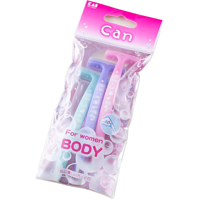 ■製品特徴 女性用使い捨てカミソリ。淡いパステルトーンにバブル模様のおしゃれなデザイン。手にフィットするロングハンドル。滑りにくいレイヤードスタイルです。肌に優しいフィルムガードを採用。 ■内容量 3本入 ■材質 刃部：ステンレス刃物鋼フィルムガード：特殊樹脂フィルム樹脂部：ABS、PP、PS ■使用方法 ・刃先をキャップにあてないよう、注意しながらカミソリを抜き差ししてください。 ■使用上の注意 ・ムダ毛剃り用のカミソリです。それ以外の目的に使用でください。 お肌に合わない場合はご使用を中止してください 【お問い合わせ先】こちらの商品につきましての質問や相談は、当店(ドラッグピュア）または下記へお願いします。貝印株式会社〒101-8586 東京都千代田区岩本町3-9-5電話：0120-016-4109：00〜12：00、13：00〜17：00（土・日・祝日を除く）広告文責：株式会社ドラッグピュア作成：201904YK神戸市北区鈴蘭台北町1丁目1-11-103TEL:0120-093-849製造販売：貝印株式会社区分：剃刀・日本製文責：登録販売者 松田誠司■ 関連商品女性用カミソリ関連商品貝印株式会社お取り扱い商品