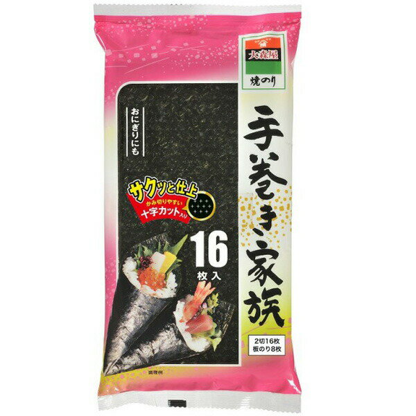 ■製品特徴新製法「サクッと仕上げ」で歯切れがいい！大森屋の加工技術で生まれ変わった定番商品！『サクッと仕上』が目印です。歯切れの良さ、口溶けを実感して下さい。週末は手巻き寿司で、楽しく過ごしましょう！■内容量16枚■原材料乾のり（国産）■栄養成分表示1袋(板のり8枚)あたり：エネルギー 45kcal、たんぱく質 9.9g、脂質 0.9g、炭水化物 10.6g、糖質 2.0g、食物繊維 8.6g、食塩相当量 0.3g■使用方法手巻き寿司、おにぎりにも■注意事項高温多湿をさけて保存してください。賞味期間：9ヶ月【お問い合わせ先】こちらの商品につきましての質問や相談は、当店(ドラッグピュア）または下記へお願いします。株式会社 大森屋〒553-0005 大阪府大阪市福島区野田4丁目3番34号電話：0120-64-11989:00−17:00(土・日・祝日・夏季・年末年始の休業日は除く)広告文責：株式会社ドラッグピュア作成：201908YK神戸市北区鈴蘭台北町1丁目1-11-103TEL:0120-093-849製造販売：株式会社 大森屋区分：食品・日本文責：登録販売者 松田誠司■ 関連商品海苔関連商品株式会社 大森屋お取り扱い商品