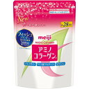 ■製品特徴 1日分(約7g)で低分子フィッシュコラーゲン5000mg、グルコサミン60mg、アミノ酸(アルギニン)450mg、ビタミンC50mgを摂取できる栄養補助食品です。粉末タイプですので、ジュースや牛乳などに溶かしてお召し上がりください。魚独特の臭みを抑え、だまになりにくくしました。毎日の美容と健康維持にお役立てください。詰め替え用。 ■原材料名 魚コラーゲンペプチド（ゼラチン）、マルトデキストリン、植物油脂、V.C、グルコサミン、アルギニン、増粘剤（アラビアガム）、香料、乳化剤（大豆を含む） ■お召し上がり方 ＜1日の目安量＞ ●缶タイプに付属のスプーンすり切り1杯（約7g） ●牛乳やコーヒーなど、お好きな飲み物に混ぜてお召し上がりください。 ●ヨーグルトに振りかけてもおいしく召し上がれます。 *コラーゲンの摂取には個人差がございます。1包(7g)が多いと思われる方は量を加減してください。 *溶かした後は速やかにお飲みください。 ■詰め替え方 ●「アミノコラーゲン」あき缶への詰め替え方 缶は完全に使いきってきれいにしてからご使用ください。ただし、さびる場合がありますので水で洗わないでください。 1.袋の口をハサミで点線に沿って切り落としてください。 2.袋の口を引き出してクチバシ状にしてください。 3.袋の口の先を缶口に差し込み注ぎ入れてください。 4.詰め替え後は袋のシールに開封日を記入し缶に貼り付けてください。 *詰め替え前に缶の中身が空であることを確認してください。 *他の商品とは混ぜないでください。 *シールに記載してある管理記号が製品についてのお問い合わせの際に必要になる場合があります。 *詰め替え後は缶のフタをしっかり閉めて保管し、なるべく早めにお召し上がりください。 ■ご注意 ●粉末をそのまま口に入れると、むせる場合がありますのでご注意ください。 ●体質や健康状態によっては身体に合わない場合があります。その場合は摂取を中止してください。 ●通院中の方、投薬を受けている方、妊娠中や授乳中の方、体調のすぐれない方は摂取について医師や専門家にご相談ください。 ●アレルギーなどでたんぱく質に過剰に反応される方は注意してご使用ください。 ●濡れたスプーンを缶の中に入れないでください。 ●卵、小麦を含む製品と共通の設備で製造しています。 ■保存方法 直射日光および高温多湿の場所を避けて保存してください。 広告文責：株式会社ドラッグピュア 作成：○,201009SN,202111SN 神戸市北区鈴蘭台北町1丁目1-11-103 TEL:0120-093-849 製造販売：株式会社明治 区分：食品・日本製 ■ 関連商品 アミノコラーゲン 明治　お取り扱い商品