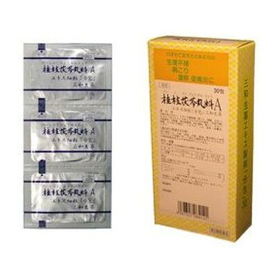 【商品説明】■桂枝茯苓丸料Aエキス細粒 （けいしぶくりょうがんりょう）　30包・第2類医薬品・剤型：細粒【適応症】比較的体力があり，ときに下腹部痛，肩こり，頭重，めまい，のぼせて足冷えなどを訴えるものの次の諸症：月経不順，月経異常，月経痛，更年期障害，血の道症，肩こり，めまい，頭重，打ち身（打撲症），しもやけ，しみ，湿疹・皮膚炎，にきび【用法・用量】次の1回量を1日3回食前又は食間に服用すること。大人（15才以上）　　 1 包7才〜14才　　　　　 2/3 包4才〜 6才　　　　　　1/2 包4才未満　　　　　　服用しないこと小児に服用させる場合には，保護者の指導監督のもとに服用させること。【成分】本品1日量3包（1包1.5g）中 桂枝茯苓丸エキス ……………………………… 2.6 gケイヒ ………… 4g　 トウニン ……… 4gブクリョウ ……… 4g　 シャクヤク …… 4gボタンピ ………… 4g　添加物として乳糖，セルロース，部分アルファー化デンプン，ステアリン酸Ca，無水ケイ酸を含有する。【使用上の注意】■相談すること1．次の人は服用前に医師、薬剤師又は登録販売者に相談すること(1) 医師の治療を受けている人。(2) 妊婦又は妊娠していると思われる人。(3) 体の虚弱な人（体力の衰えている人、体の弱い人）。(4) 今までに薬などにより発疹・発赤、かゆみなどを起こしたことがある人。2．服用後、次の症状があらわれた場合は副作用の可能性があるので、直ちに服用を中止し、この文書を持って医師、薬剤師又は登録販売者に相談すること皮 膚 ：発疹・発赤、かゆみ消化器：食欲不振まれに下記の重篤な症状が起こることがある。その場合は直ちに医師の診療を受けること。肝 機 能 障 害：発熱、かゆみ、発疹、黄疸（皮膚や白目が黄色くなる）、褐色尿、全身のだるさ、食欲不振等があらわれる。3．服用後、次の症状があらわれることがあるので、このような症状の持続又は増強が見られた場合には、服用を中止し、この文書を持って医師、薬剤師又は登録販売者に相談すること　　下痢4．1ヵ月位服用しても症状がよくならない場合は服用を中止し、この文書を持って医師、薬剤師又は登録販売者に相談すること【保管及び取扱い上の注意】(1) 直射日光の当たらない湿気の少ない涼しい所に密栓して保管すること。(2) 小児の手の届かない所に保管すること。(3) 他の容器に入れ替えないこと。（誤用の原因になったり品質が変わる。）■お問い合わせ先こちらの商品につきましての質問や相談につきましては、当店（ドラッグピュア）または下記へお願いします。三和生薬株式会社電話番号 028-661-2411広告文責：株式会社ドラッグピュア作成:201501ST神戸市北区鈴蘭台北町1丁目1-11-103TEL:0120-093-849製造販売元：三和生薬株式会社321-0905 栃木県宇都宮市平出工業団地6−1区分：第2類医薬品文責：登録販売者　松田誠司■ 関連商品漢方薬三和生薬　お取扱商品