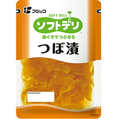 ■製品特徴 香物、箸休めとして また寿司の具や和え物など、お料理にもご利用いただけます。 塩分をカットしながらも、味の物足りなさを感じさせません 「形」があり、「見栄え」がよく、ご飯をおいしく食べられる漬物です 一般高齢者からかむ力が弱い方まで食べやすいやわらかさです のどすべりがよく、口の中でまとまりがよくて食べやすいです ◆おいしさそのままで塩分カット 高齢の方が召し上がる商品であるため、塩分をカットし、かつうま味をしっかりと感じられる味にすることで、物足りなさを感じさせない味にしました。 ◆漬物本来の「おいしさ」 「漬物」のおいしさは“ご飯がすすむ”おいしさです。 漬物の塩味、うま味、酸味は唾液の分泌を促進し、口腔内で食塊形成に役立ちます。 漬物で食欲増進し、ご飯を残さず完食することで、高齢者のエネルギー確保や栄養改善に貢献することができます。 ◆「驚きのやわらかさ」 フジッコのソフト食『ソフトデリ』漬物は、素材の皮も果肉もやわらかく、食べやすい。しかも・・・やわらかいだけの漬物ではありません。 『ソフトデリ』漬物は介護食（ソフト食）の条件を満たします。 「見栄え」が普通の漬物と同じで「形」があります。口の中でまとまりがよく、移送しやすく飲み込みやすいです。 ◆通常のお漬物が硬いと思われる方におすすめします かむ力が弱くなり、通常の硬さの食事が食べにくい方やかむ力が弱い方※の“介護食”として食べていただけます。 ※『ソフトデリ』はかむ力が弱くなった方に官能検査を実施して、適応する食形態を確認しています。 ■原材料 大根、漬け原材料〔糖類(砂糖、水あめ)、発酵調味料、食塩、しょうゆ、醸造酢、かつおエキス、昆布エキス〕／調味料(アミノ酸等)、酸味料、酸化防止剤(ビタミンC)、クチナシ色素、香辛料抽出物、(一部に小麦・大豆を含む) ◆アレルギー表示 小麦・大豆 ※小麦はしょうゆ由来です。 ◆原料原産地名 中国(大根) ■栄養成分表示100gあたり エネルギー 77kcal 水分 75.6g たんぱく質 1.1g 脂質 0g 炭水化物 19.4g（糖質：16.9g／食物繊維：2.5g） ナトリウム 1066mg カリウム 767mg カルシウム 25mg リン 9mg 鉄 0.4mg 亜鉛 0.1mg 食塩相当量 2.7g ■保存の方法 直射日光・高温を避け、常温で保存してください。 【お問い合わせ先】 こちらの商品につきましての質問や相談は、当店(ドラッグピュア）または下記へお願いします。 フジッコ株式会社 電話：0120-078126 受付時間：平日の9：00-17：00 土・日・祝日は除く 広告文責：株式会社ドラッグピュア 作成：202109AY,202307SN 神戸市北区鈴蘭台北町1丁目1-11-103 TEL:0120-093-849 製造販売：フジッコ株式会社 区分：食品・日本製 ■ 関連商品 漬物 フジッコ お取り扱い商品