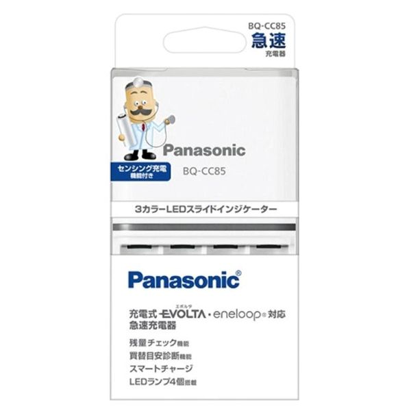 ■製品特徴■残量チェック機能を搭載、充電状態をLEDの色でお知らせ■充電池の買い替え時期がわかる、買い替え目安診断機能搭載■充電式エボルタ、エネループの両方の充電池に対応■単3形または単4形×2本を約1.5時間で急速充電可能■内容量1個【お問い合わせ先】こちらの商品につきましての質問や相談は、当店(ドラッグピュア）または下記へお願いします。パナソニック株式会社〒105-8301 東京都港区東新橋1-5-1 パナソニック東京汐留ビル電話：0120-878-698受付時間：9:00〜18:00（日・祝日・1月1日〜1月3日を除く）広告文責：株式会社ドラッグピュア作成：202312AY神戸市北区鈴蘭台北町1丁目1-11-103TEL:0120-093-849製造販売：パナソニック株式会社区分：日用品・中国製文責：登録販売者 松田誠司■ 関連商品充電器関連商品パナソニック株式会社お取り扱い商品