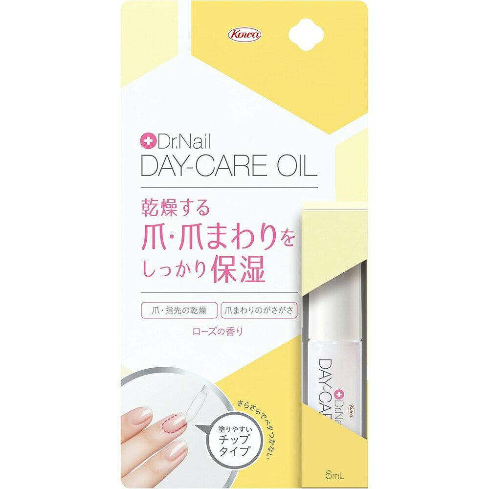 ■製品特徴乾燥した爪・爪まわりをしっかり保湿するネイルオイルです。爪・指先の乾燥、爪まわりのがさがさ にお悩みの方にオススメです。●11種の天然由来成分配合。爪・爪まわりを贅沢保湿保湿成分のスクワラン※1やアルガンオイル（アルガニアスピノサ核油）※1をはじめ、11種の天然由来成分を贅沢に配合したネイルオイルです。さらさらでべたつかないのにしっかり保湿。日中も気軽にご使用いただけます。ほのかなローズの香りで忙しい毎日にリラックスを。※1 保湿成分●塗りやすいチップタイプ塗りやすいフロッキーチップを採用しています。倒れてもこぼれにくいボトル設計です。●シリーズケアで美しいすこやかな爪へ日中の保湿ケアには「デイケアオイル」、夜の補修ケアには「ディープセラム」。24時間継続したケアで、いつでも美しいすこやかな爪へ。※同時に使用される場合は、ディープセラムを先に、よく乾いた後にデイケアオイルを塗ってください。■内容量6ml■原材料●スクワラン（保湿成分）べたつきが少なく、肌なじみが良いです。皮脂の構成成分に極めて近く、保湿効果に優れています。●アルガニアスピノサ核油（保湿成分）100kgの実からわずか1〜2リットルしか採れない希少なオイル。肌を乾燥から守ります。【その他成分】トコフェロール、サフラワー油、アボカド油、ホホバ種子油、ノバラ油※、オタネニンジン根エキス、ビワ葉エキス、ローズマリー葉エキス、カミツレ花エキス、香料 ※天然由来香料■使用方法1.チップで爪の根元部分や側面にオイルを塗ってください。ネイルの上からでも使用できます。2.なじませるようにマッサージしてください。さらさらでべたつかないため、家事やお仕事の合間などいつでもケアができます。【お問い合わせ先】こちらの商品につきましての質問や相談は、当店(ドラッグピュア）または下記へお願いします。興和株式会社〒460-8625 愛知県名古屋市中区錦3-6-29電話：(052)963-3033広告文責：株式会社ドラッグピュア作成：202506AY神戸市北区鈴蘭台北町1丁目1-11-103TEL:0120-093-849製造販売：興和株式会社区分：化粧品文責：登録販売者 松田誠司■ 関連商品ネイルオイル関連商品興和株式会社お取り扱い商品