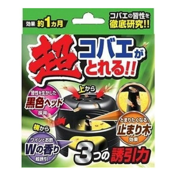 ■製品特徴誘引捕獲マットがコバエを誘引キャッチします。 薬剤を噴霧できない場所に！食品のまわり、観葉植物、小動物、昆虫の飼育ケースのまわりでも使用できます。■内容量1個■原材料【有効成分】ジノテフラン（ネオニコチノイド系成分）■使用方法【ご使用方法】下容器の液がこぼれないように注意してセットして下さい。設置場所・使用環境によりコバエの集まり具合や効果、期間が異なります。■使用期限【有効期間】約一ヶ月(使用環境により異なります)■注意事項【使用上の注意】・定められた使用方法を必ず守って下さい。・用途以外には使用しないでください。・本品は食べられません。・万一誤って食べたり飲んだりした場合は本品がジノテフラン（ネオニコチノイド系）を含有する製剤であることを医師に告げ、診療をうけて下さい。・皮膚についた時は石けんと水でよく洗い流して下さい。・内容物がこぼれることがあるので容器を傾けたり、倒したりしないでください。・内容物がこぼれた場合はすぐに拭き取ってください。・本品の内容物を素手でさわったり取り出さないでください。・子供の手の届くところに設置しないでください。・直射日光の当たるところでの使用は避けてください。使用期間が極端に短くなる場合があります。・火気の近くで使用しないでください。・子供やペットが遊んだり、間違えて食べたりしないよう、飲食物、食器、玩具、飼料などと区別し、小児の手の届かない所に保管してください。・直射日光や高温多湿をさけて保管してください。・本品の使用が終わるまでこのパッケージを保管してください。・捨てるときはプラスチックゴミとして捨ててください。・チョウバエ、キノコバエなど種類によっては誘引されません。【お問い合わせ先】こちらの商品につきましての質問や相談は、当店(ドラッグピュア）または下記へお願いします。株式会社立石春洋堂〒577-0801　大阪府東大阪市小阪1-13-20電話：06-6781-6151広告文責：株式会社ドラッグピュア作成：202212AY神戸市北区鈴蘭台北町1丁目1-11-103TEL:0120-093-849製造販売：株式会社立石春洋堂区分：日用品文責：登録販売者 松田誠司■ 関連商品コバエ取り関連商品株式会社立石春洋堂お取り扱い商品