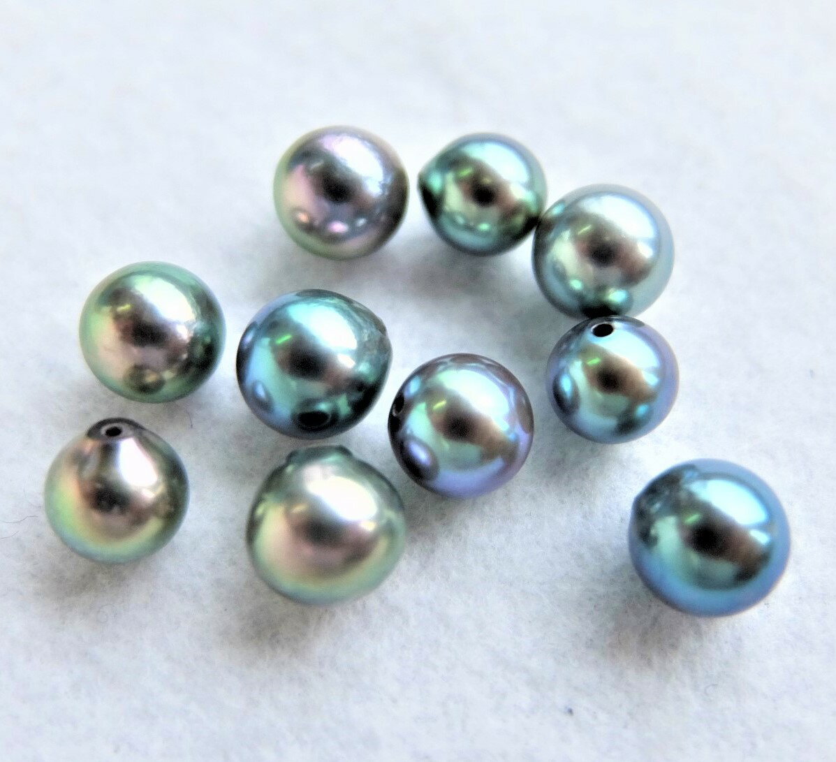 日本産アコヤパールルース：6ミリ珠(片穴、ブルー染)-(あこや真珠ルース、アコヤ真珠ルース、手芸用ルース、パールル…