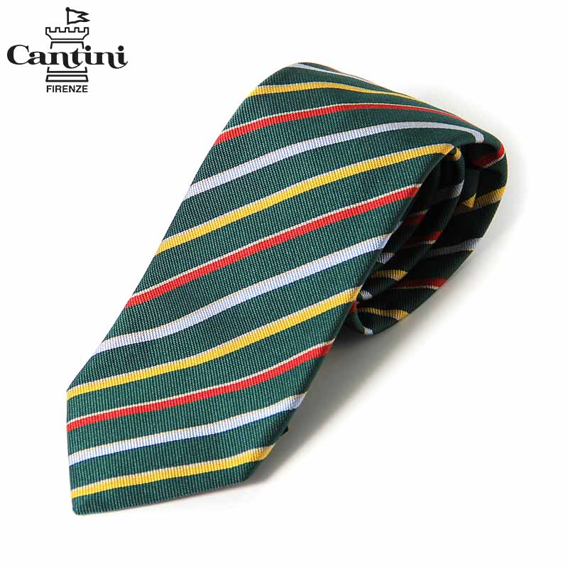 樂天商城 - 〈Cantini カンティーニ〉シルク 60％ コットン40％ 大剣幅8cm レジメンタルストライプ ネクタイ グリーン レッド イエロー イタリア製