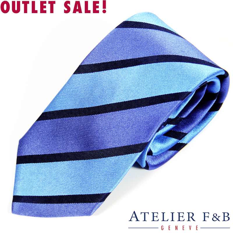 【訳ありSALE!!】〈ATELIER F&B アトリエF&B〉ネクタイ ストライプ シルク ブランド 結婚式 フォーマル スーツ サックス ブルー ネイビー フランス製 仏製