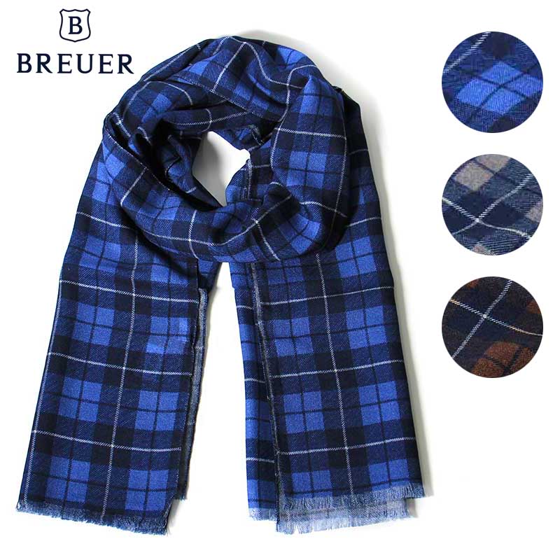 〈BREUER ブリューワー〉大判ストール マフラー ウール wool 起毛 プリント ベーシック タータンチェッ..