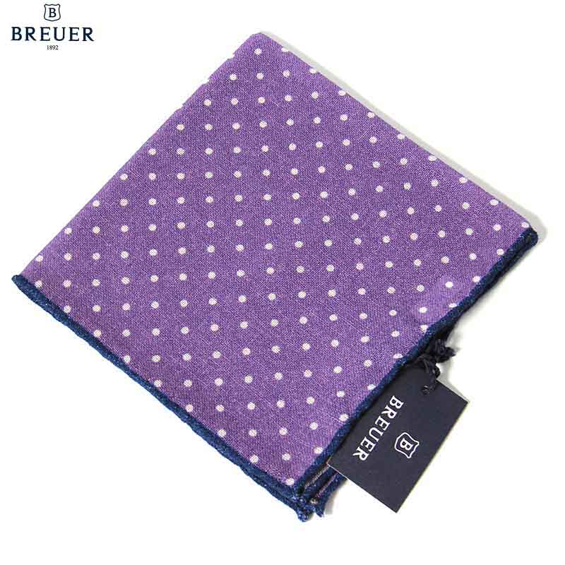 〈BREUER ブリューワー〉ポケットチーフ ウール wool 起毛 プリント メンズ お洒落 ギフト ドット 水玉柄 ギフト プ…