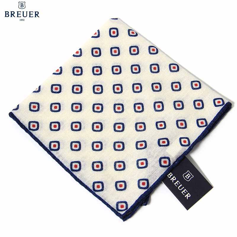 〈BREUER ブリューワー〉ポケットチーフ ウール wool 起毛 プリント メンズ お洒落 ギフト スクエアー柄 ギフト プレ…