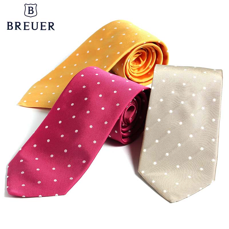 〈BREUER ブリューワー〉イタリア製 シルク ネクタイ 水玉 ドット ピンク ベージュ イエロー ブランド おしゃれ Made In Italy 高品質 ストライプ インポート プレゼント 彼氏 メンズ ビジネス 結婚式 スーツ ビジカジ ギフト