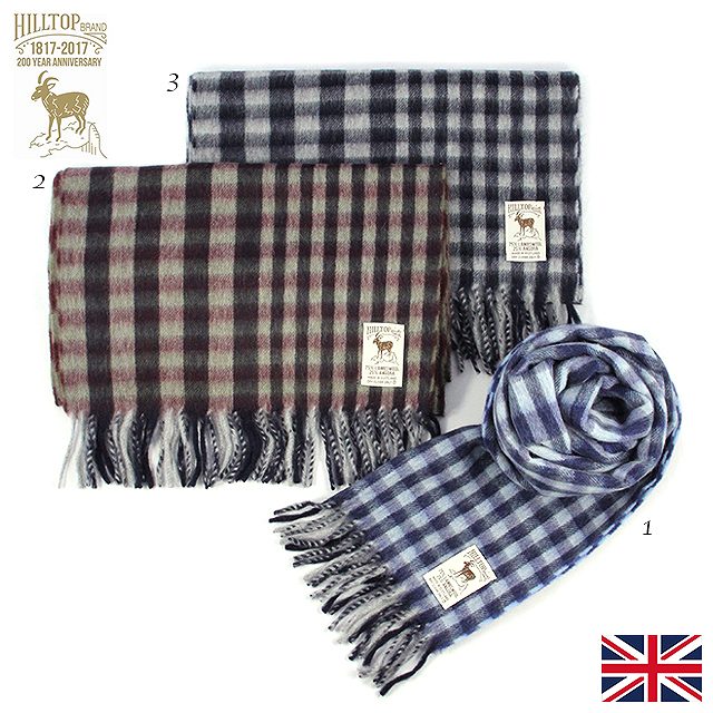〈HILLTOP ヒルトップ〉 チェック ウールマフラー Lambswool & Angora スコットランド製 プレゼント