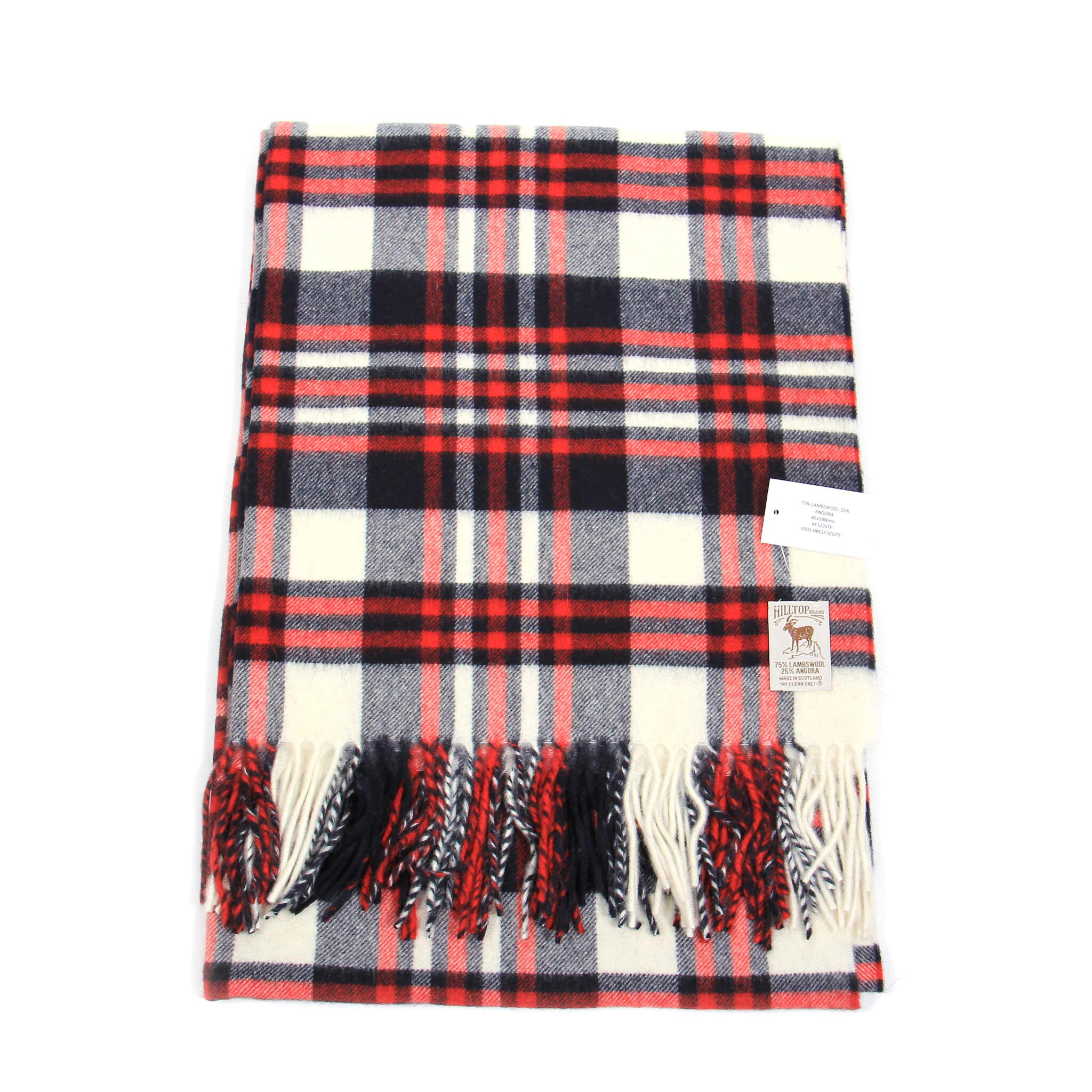 〈HILLTOP ヒルトップ〉大判 アンゴラ ストール ショール マフラー チェック柄 ホワイト ネイビー ウール Lambswool Angora 英国製