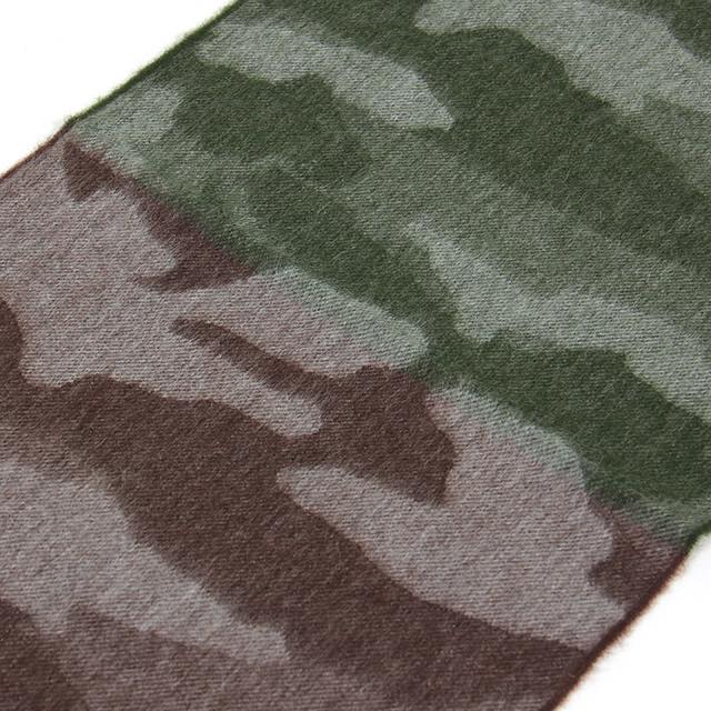 〈HILLTOP ヒルトップ〉【30×166cm】ウール75％ アンゴラ25％ マフラー 迷彩 2面切替 英国製 スコットランド カーキ グリーン オリーブ ブラウン
