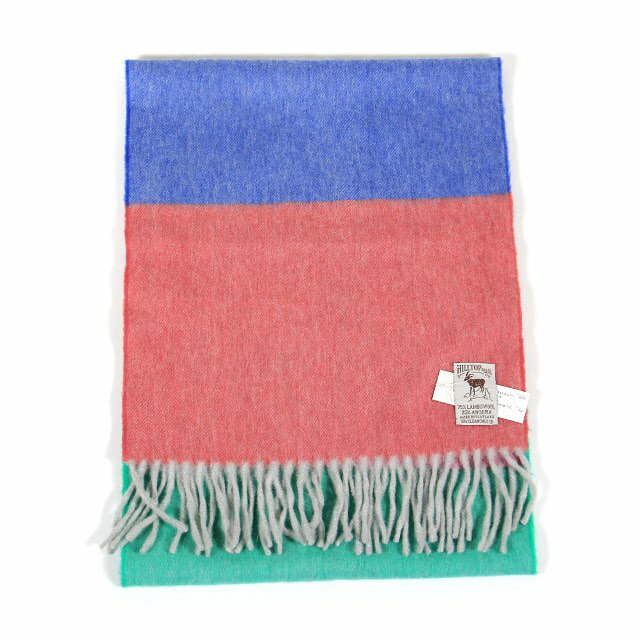 〈HILLTOP ヒルトップ〉【30×170cm】ウール75％ アンゴラ25％ カラーブロック 配色切替 英国製 スコットランド Royal Red Multi マルチカラー ピンク パープル ブルー グリーン レッド