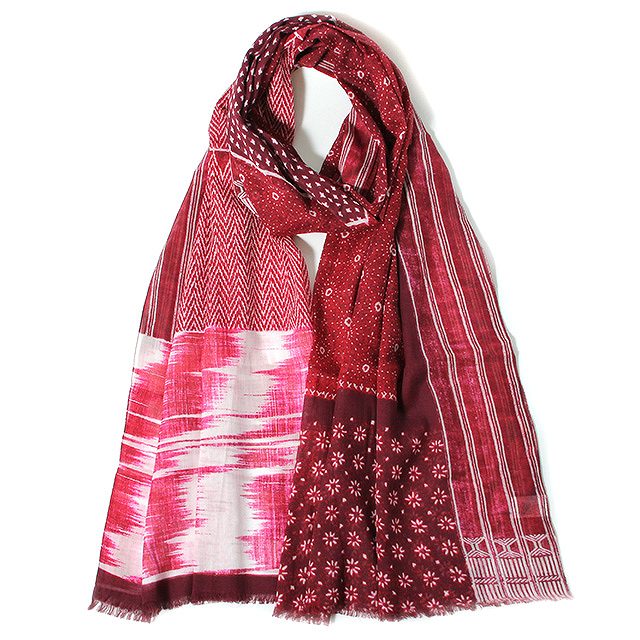 〈PANINIDUE〉イタリア製 バティック調 プリント パッチワーク ストール レッド MADE IN ITALY