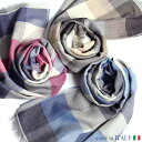 イタリア製 コットン ストール チェック上質 春夏 大柄 ブロックチェック メンズ レディース ユニセックス オフ ピンク ブルー パープル ブラウン グリーン...