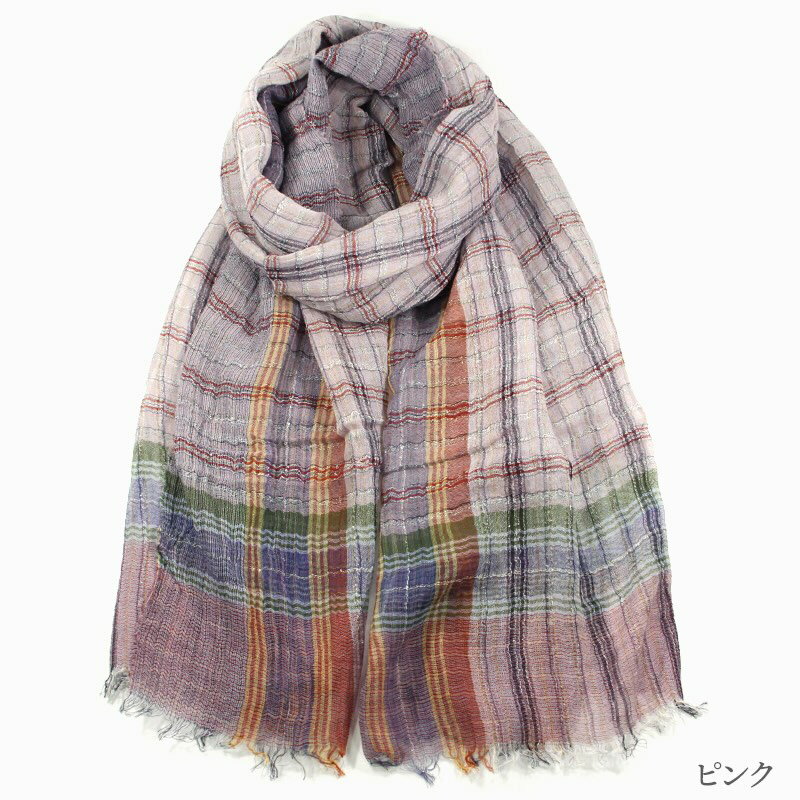 〈PANINIDUE〉イタリア製 大判 コットン リネン ストール チェック 上質 春夏 メンズ レディース ユニセックス ブルー ピンク グリーン ギフト プレゼント
