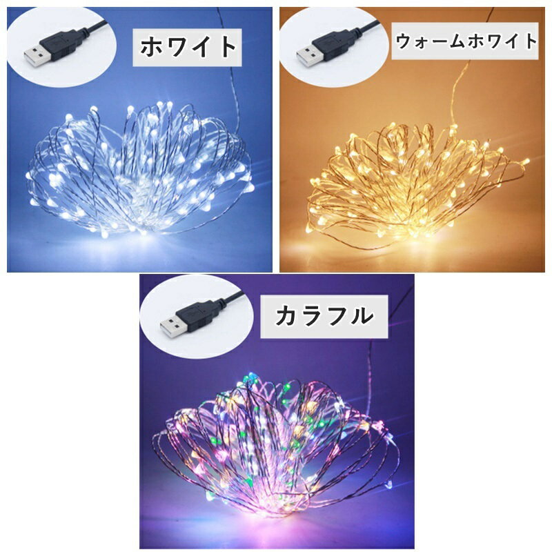 送料無料 イルミネーションライト LEDライト 電飾 ロープライト ワイヤーライト 10m 10メートル 100球 USB接続 防水 クリスマスイルミネーション クリスマス飾り ハロウィン キラキラ 室内装飾 屋外装飾 飾り付け お庭 パーティ 結婚式 華やか カラフル 電球色 カラバリ豊富 2