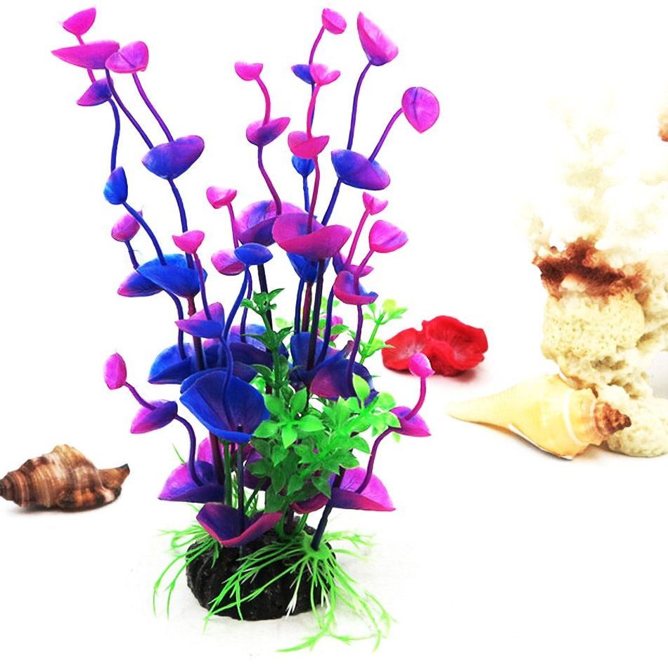 水槽内をお洒落な空間に♪紫のカラフルな人工水草です。 魚たちの隠れ場所にも◎ 【サイズについて】 高さ：約18cm　底：約5cm ※測り方により多少の誤差が生じる場合がございます※ 【素材について】 プラスチック