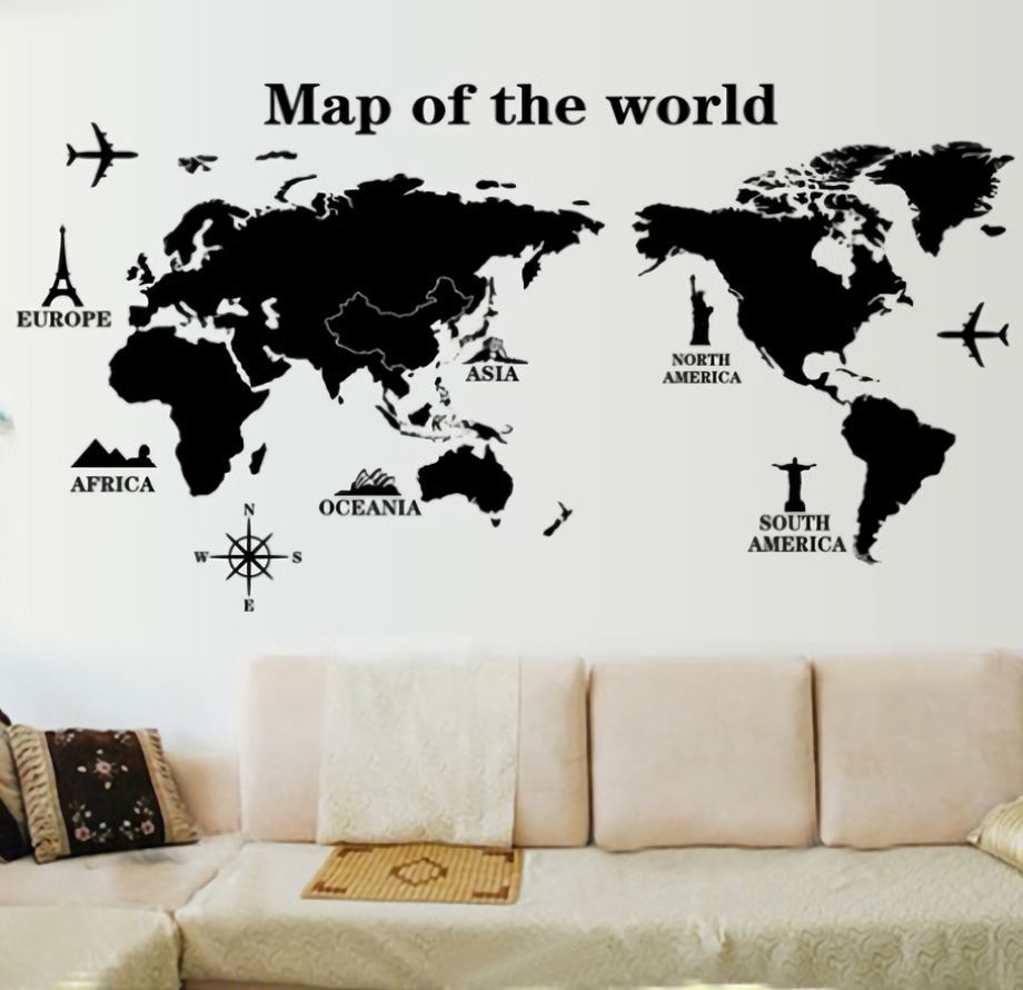 送料無料 ウォールステッカー 壁紙シール 世界地図 ワールドマップ 英語 ルームデコレーション ウォー..