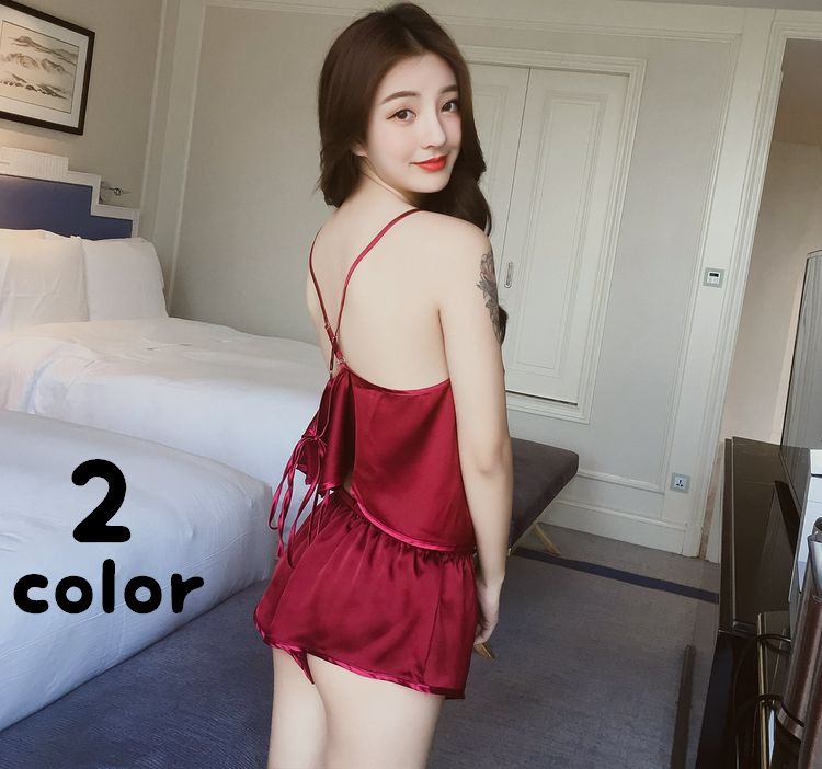セクシーキャミソール ぺチパンツ セット セットアップ レディース インナー トップス 2点セット ランジェリー ナイトウエア 背中紐結び 背中露出 ショートパンツ ペチコート パンツ 下着 部屋着 おしゃれ かわいい シンプル 無地 フリーサイズ ワンサイズ 女の子 大人