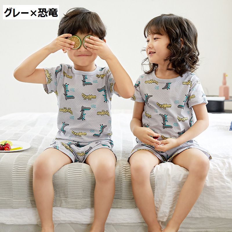 送料無料 パジャマ ルームウェア 上下セット セットアップ 子供服 キッズ ジュニア 90-150cm 男の子 女の子 部屋着 半袖カットソー ショートパンツ メッシュ デザイン豊富 おしゃれ 可愛い かわいい お揃い ペア 薄手