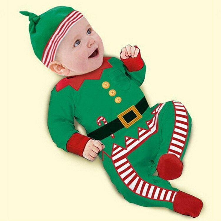 送料無料 コスチューム ベビー用 カバーオール ロンパース 赤ちゃん 子供服 ボディスーツ コスプレ サンタクロース クリスマス Xmas 帽子付き 足つき かわいい パーティ