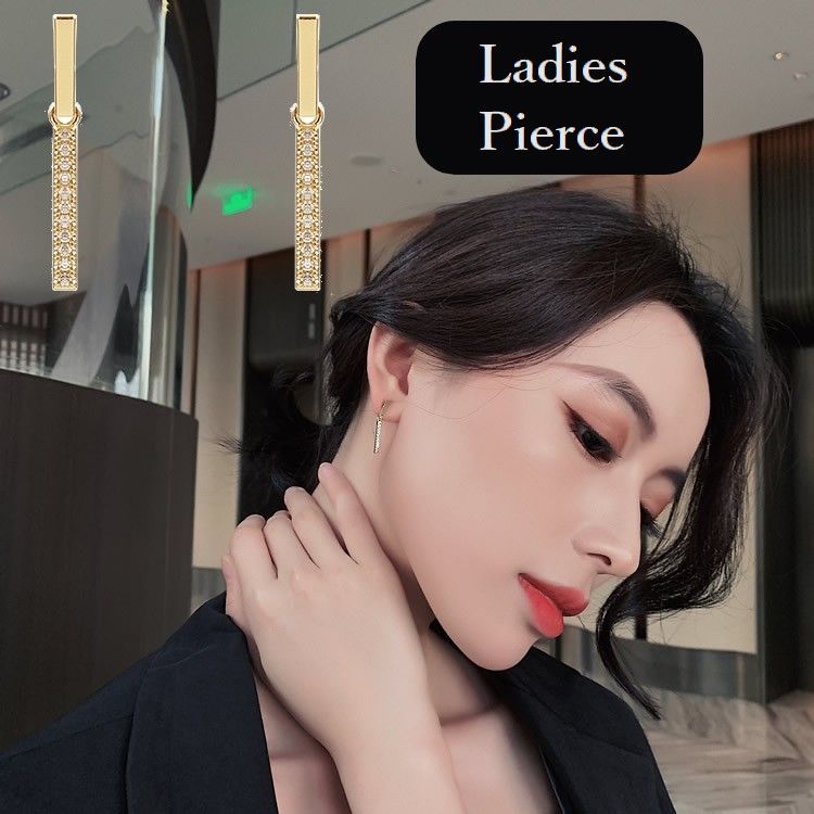 送料無料 スタッドピアス アクセサリー レディース 女性用 ゴールドカラー ラインストーン 揺れる バー 小ぶり シンプル かわいい キュート カジュアル オフ...