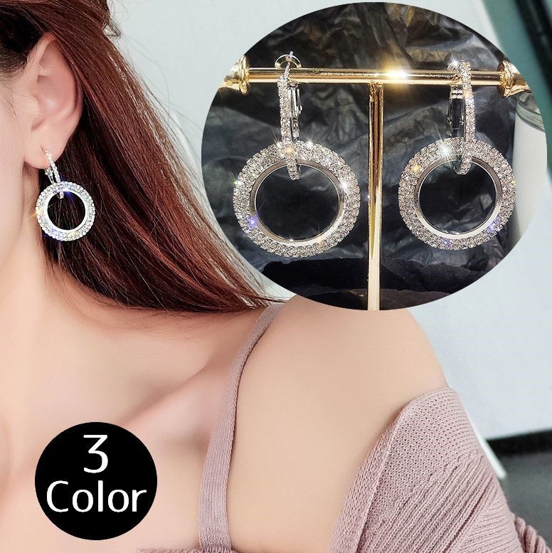 送料無料 ピアス レディース 女性用 アクセサリー アクセ ラインストーン サークル 輝く キラキラ エレガント 上品 大人 カジュアル かわいい おしゃれ パ...