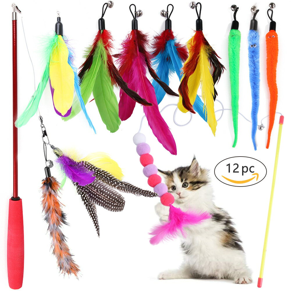 猫じゃらし12点セットです。 室内の遊びや運動、ストレス解消に最適なアイテム♪ 【サイズについて】 画像をご参照ください。