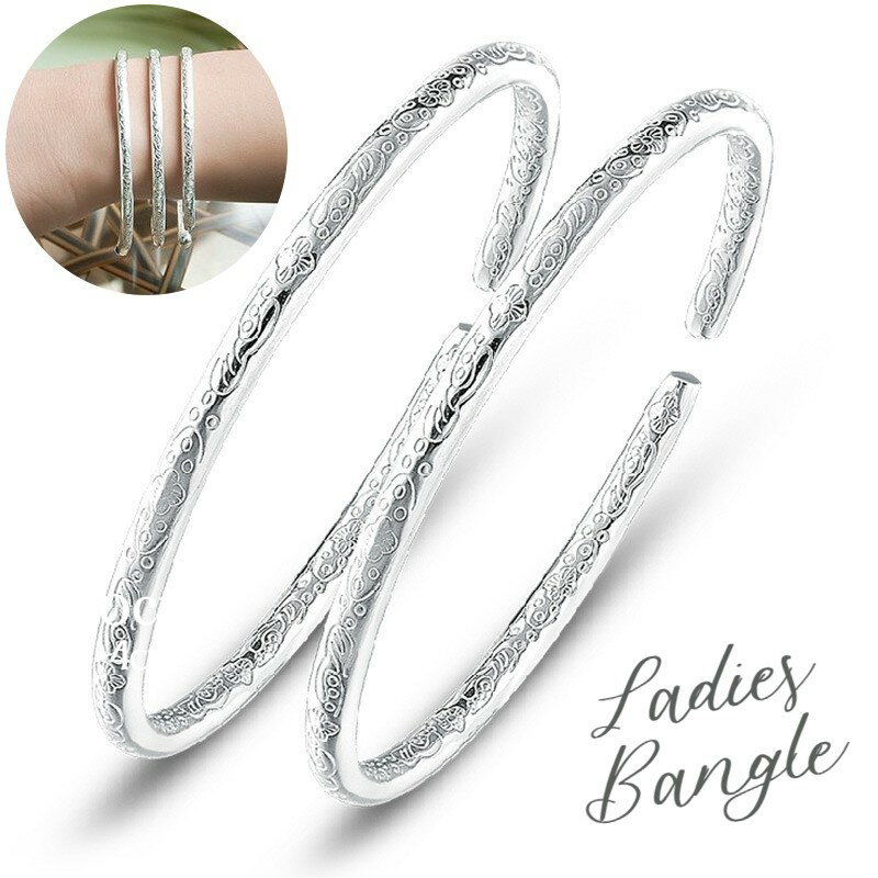 送料無料 バングル ブレスレット レディース アクセサリー 女性 メタル 彫り模様 アジアン エスニック 細身 華奢 シルバーカラー C型 カジュアル おしゃれ...